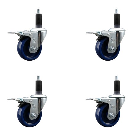 Service Caster 3.5'' Solid Poly Swivel 1-1/8'' Expanding Stem Caster Set Total Lock Brake, 4PK SCC-EXTTL20S3514-SPUS-118-4